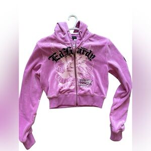 Ed Hardy Pink Velour Zip Hoodie